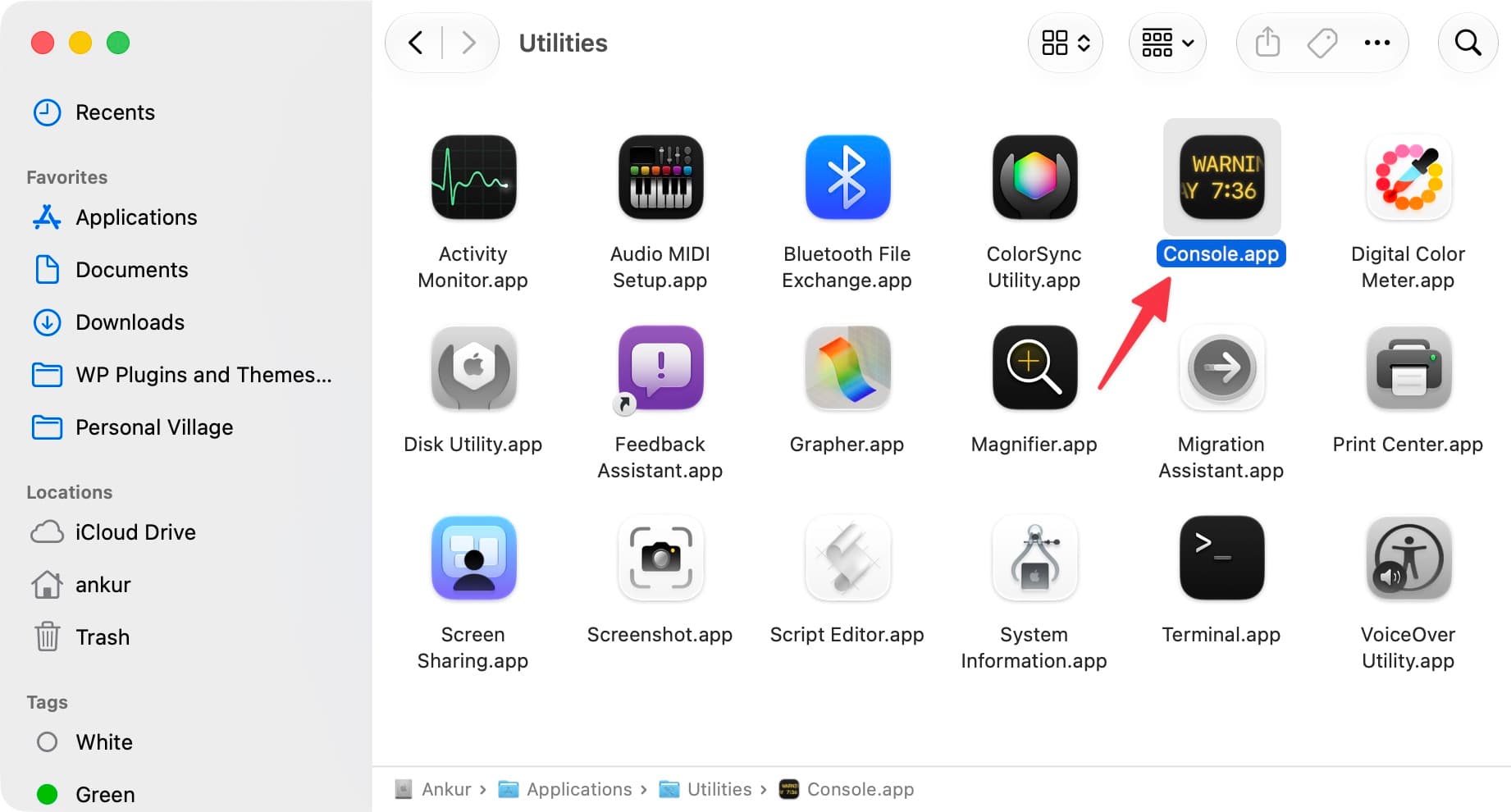 Console app on Mac