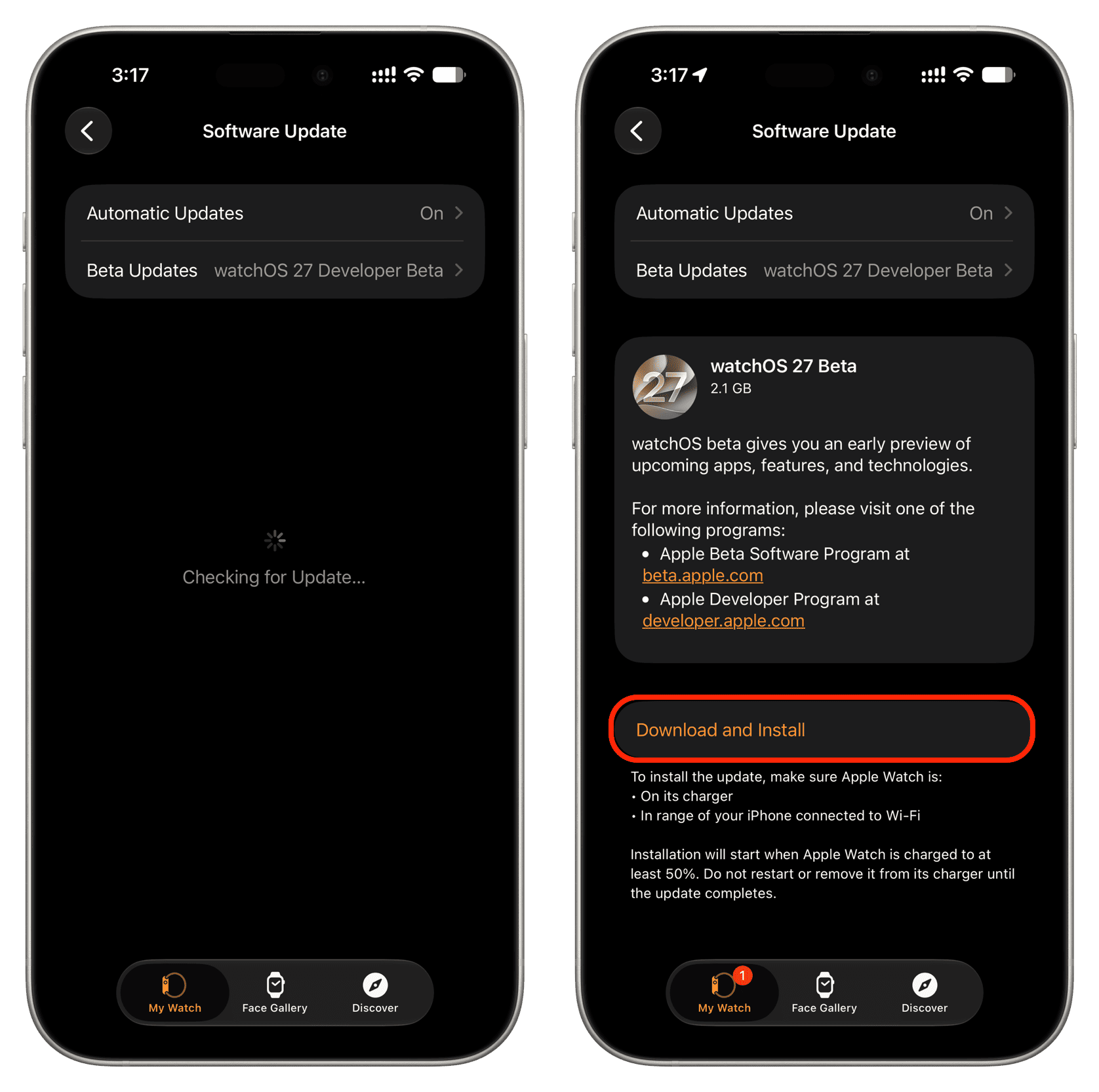 Download and Install watchOS 27