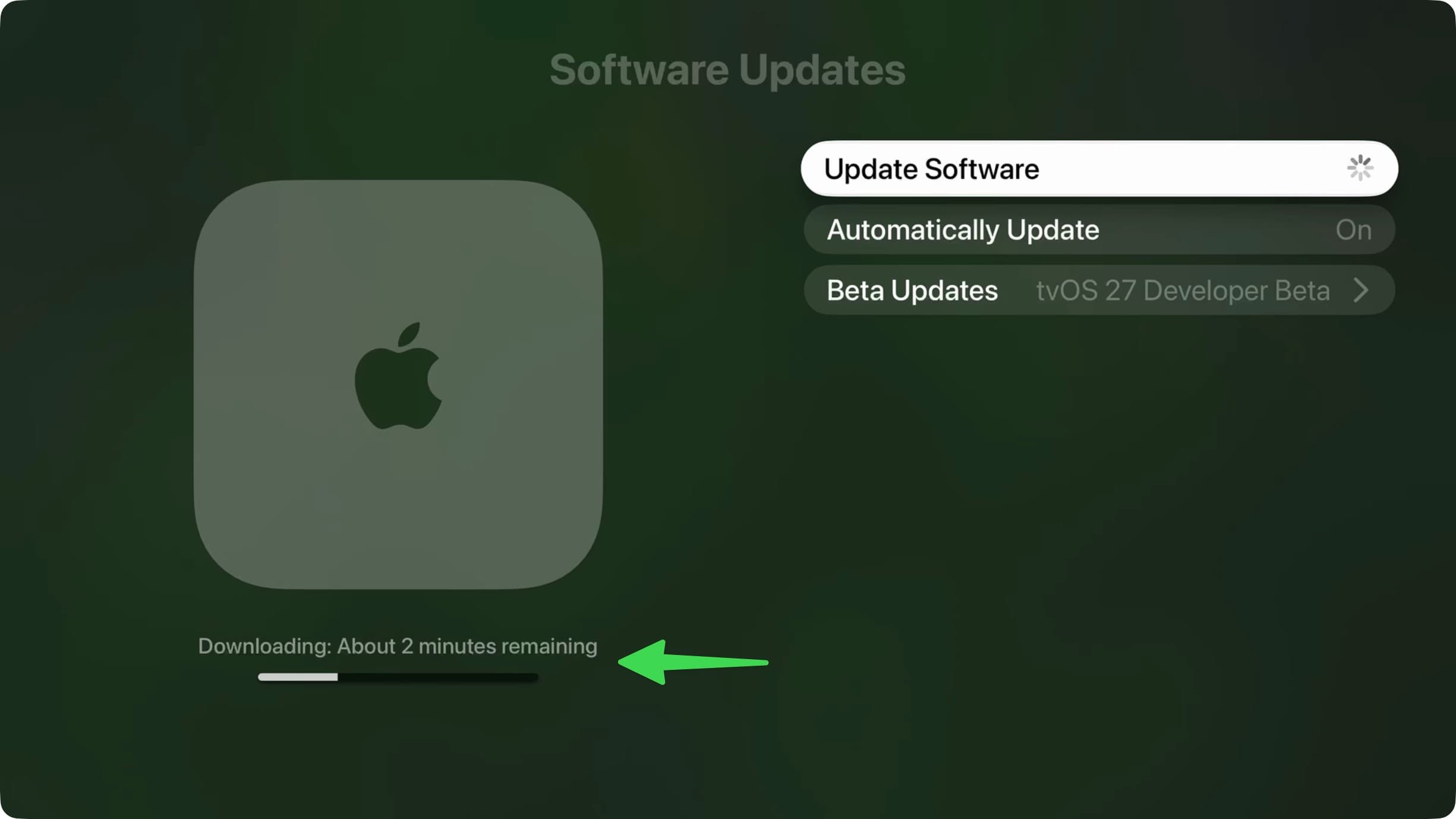Downloading tvOS 27 on Apple TV