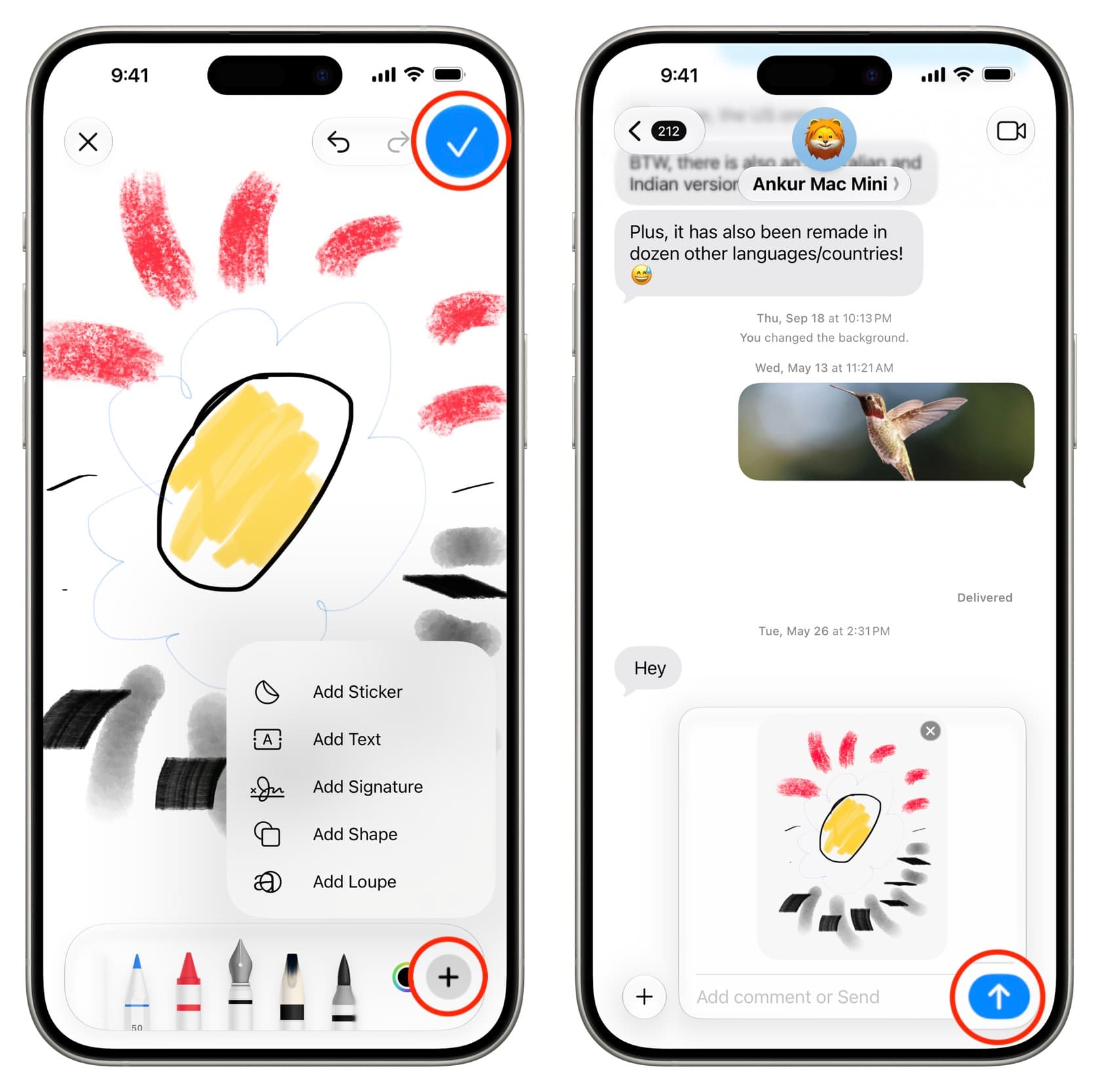 Drawing in iPhone Messages app and sending it