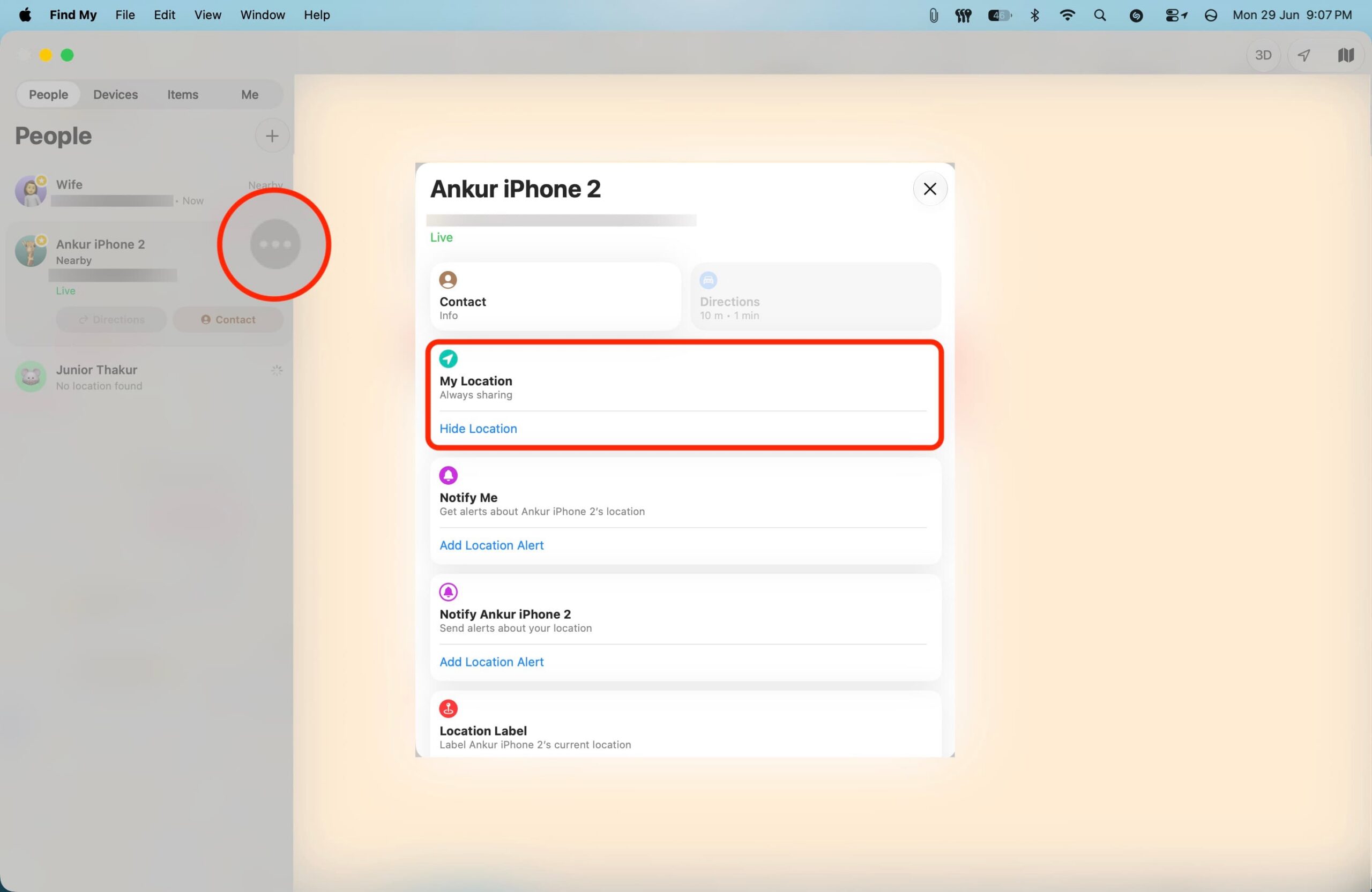 Hide Location in Find My on Mac