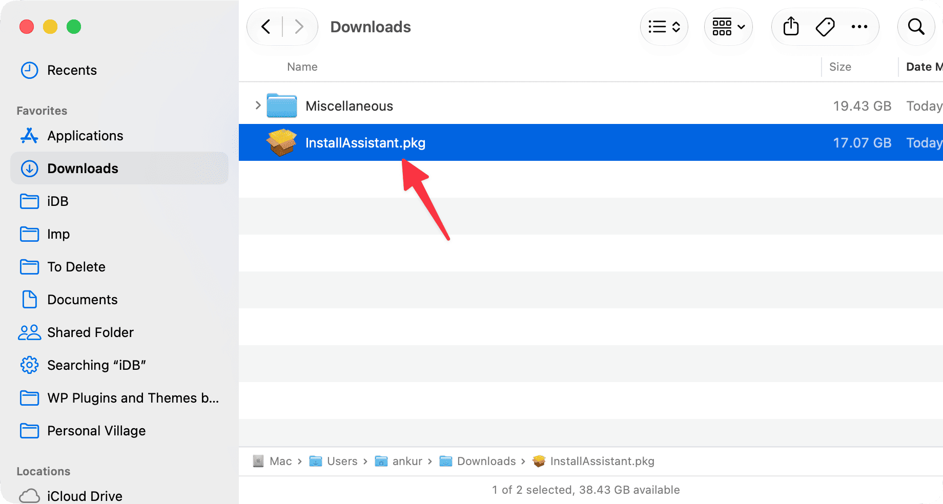 InstallAssistant PKG in my Mac Downloads folder
