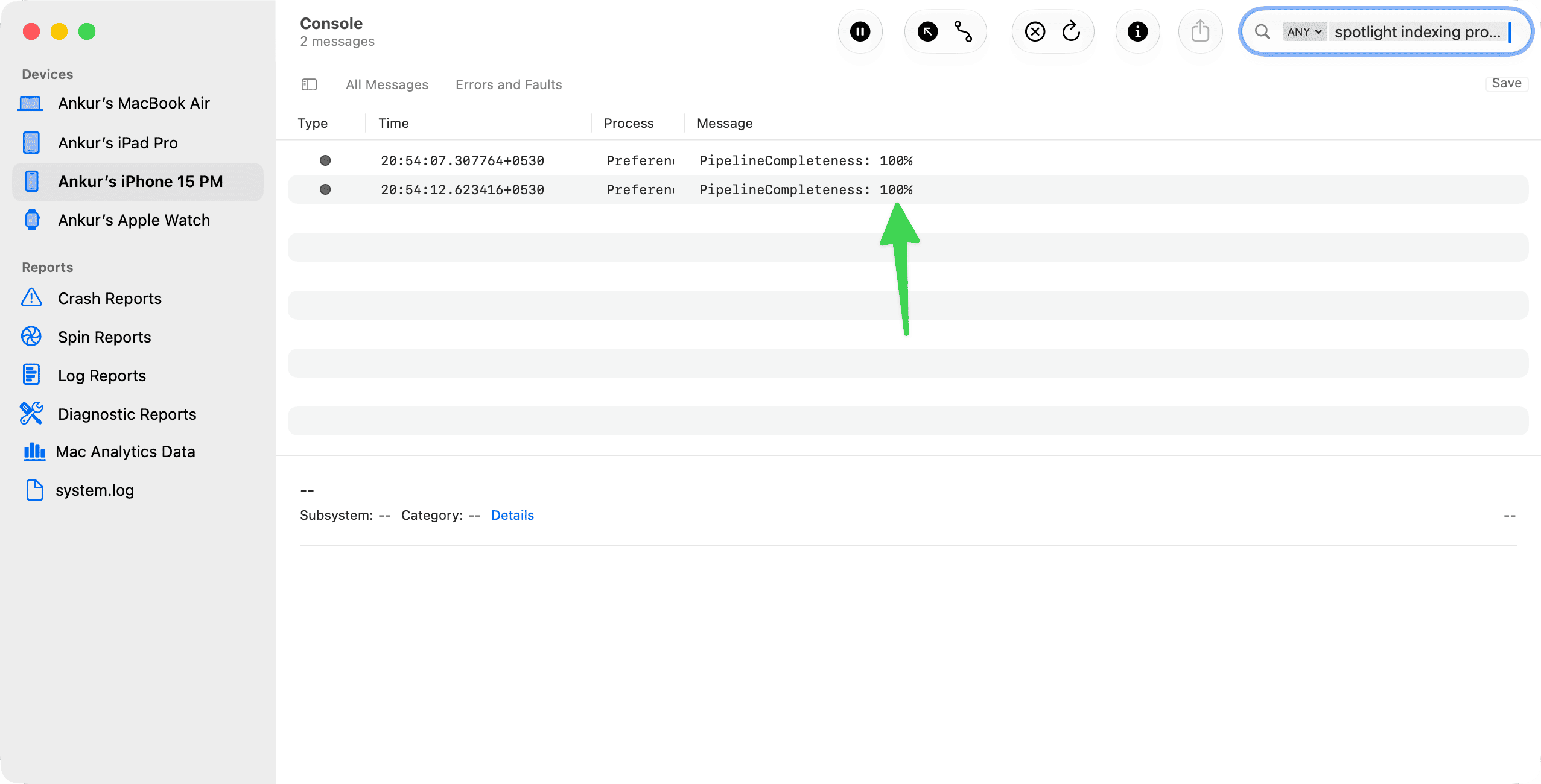 PipelineCompleteness 100 in Mac Console app