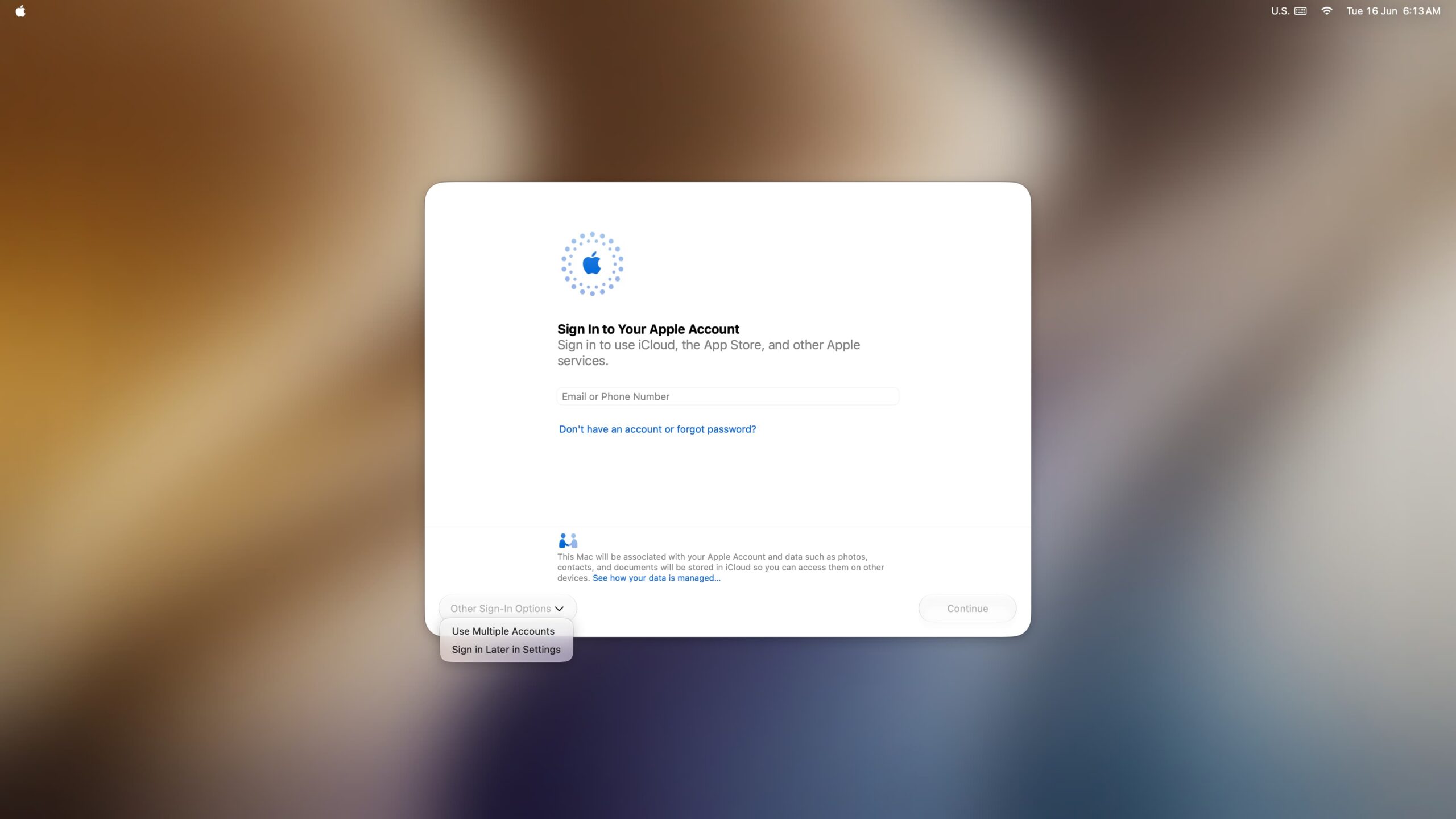 Sign In to Your Apple Account to finish macOS 27 setup