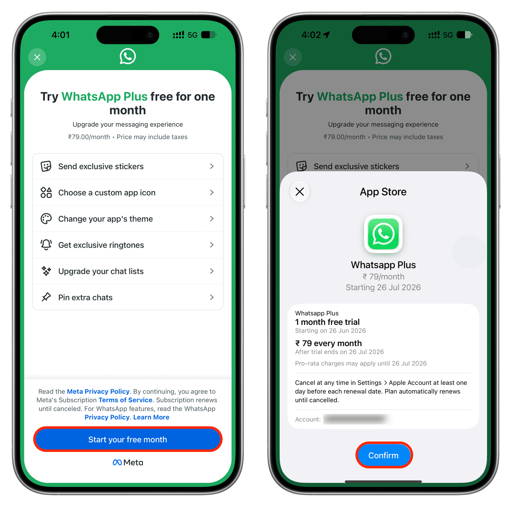 Subscribing to WhatsApp Plus on iPhone