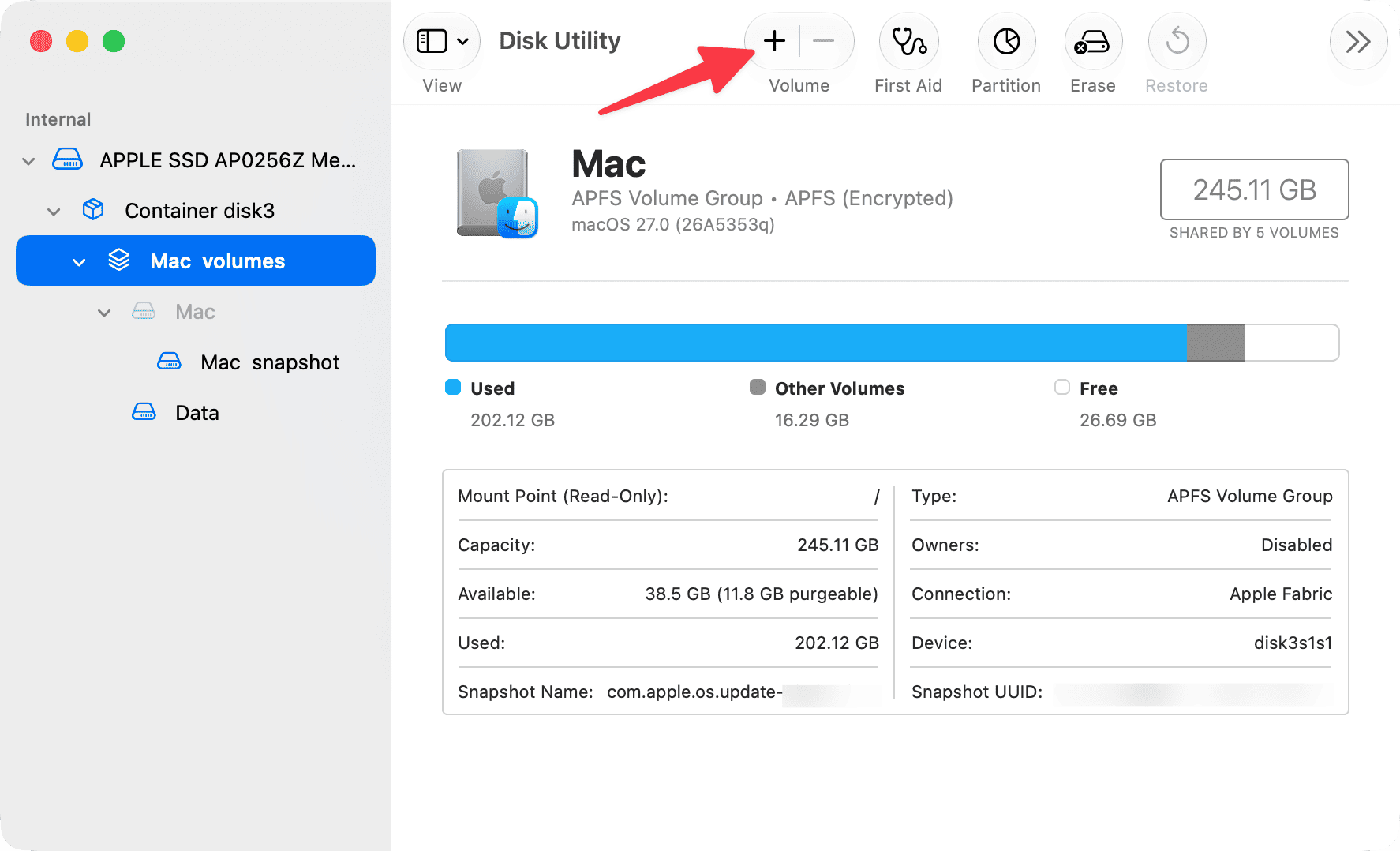 adding a new volume to my mac in disk utility