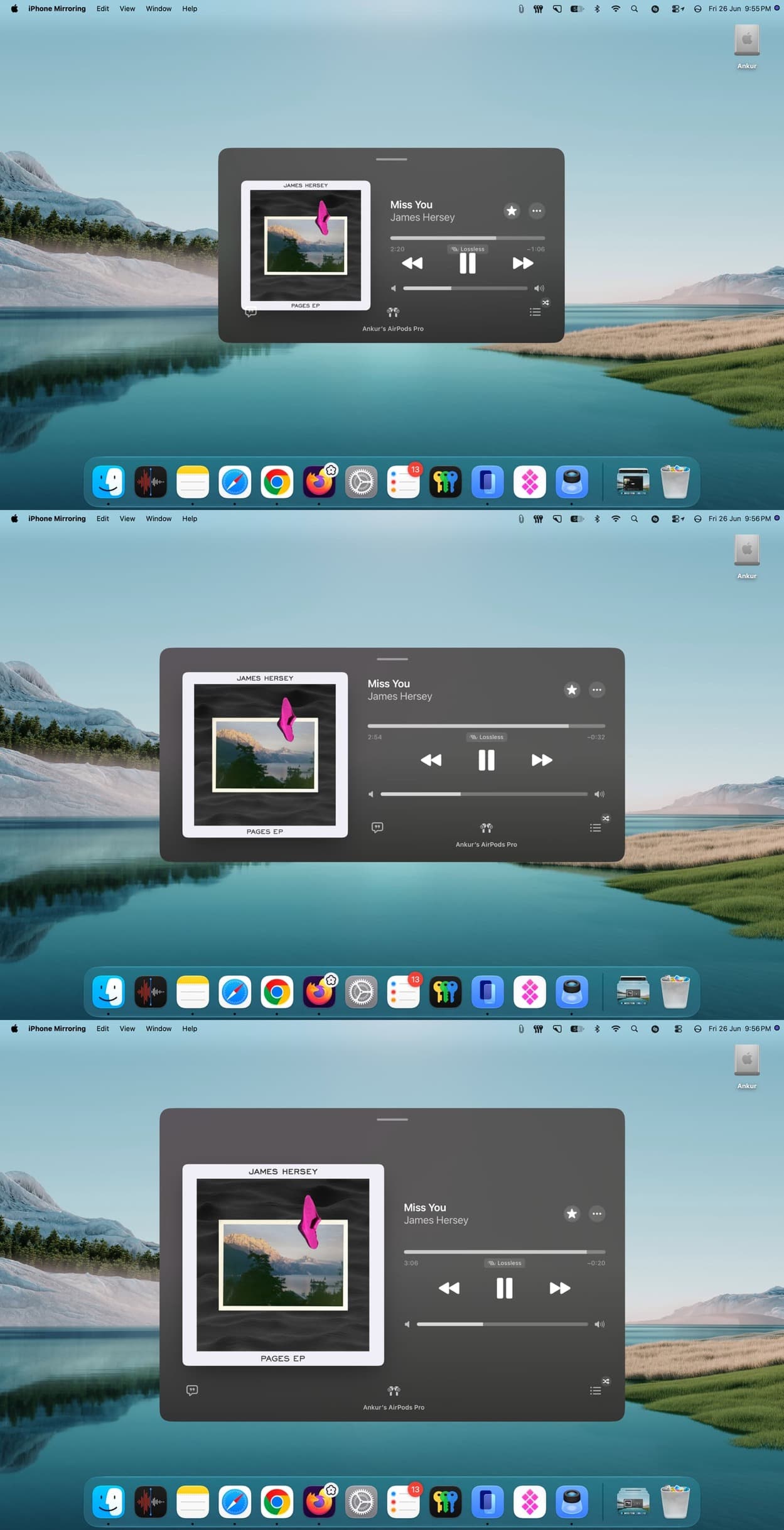 iPhone Mirroring app in different horizontal window sizes