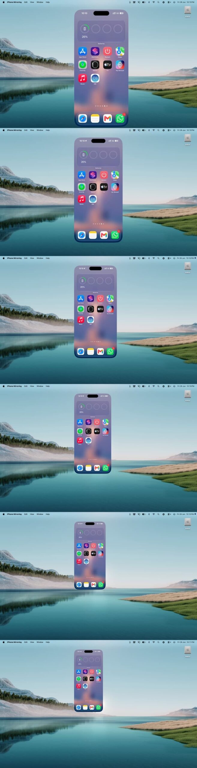 iPhone Mirroring window in different vertical sizes