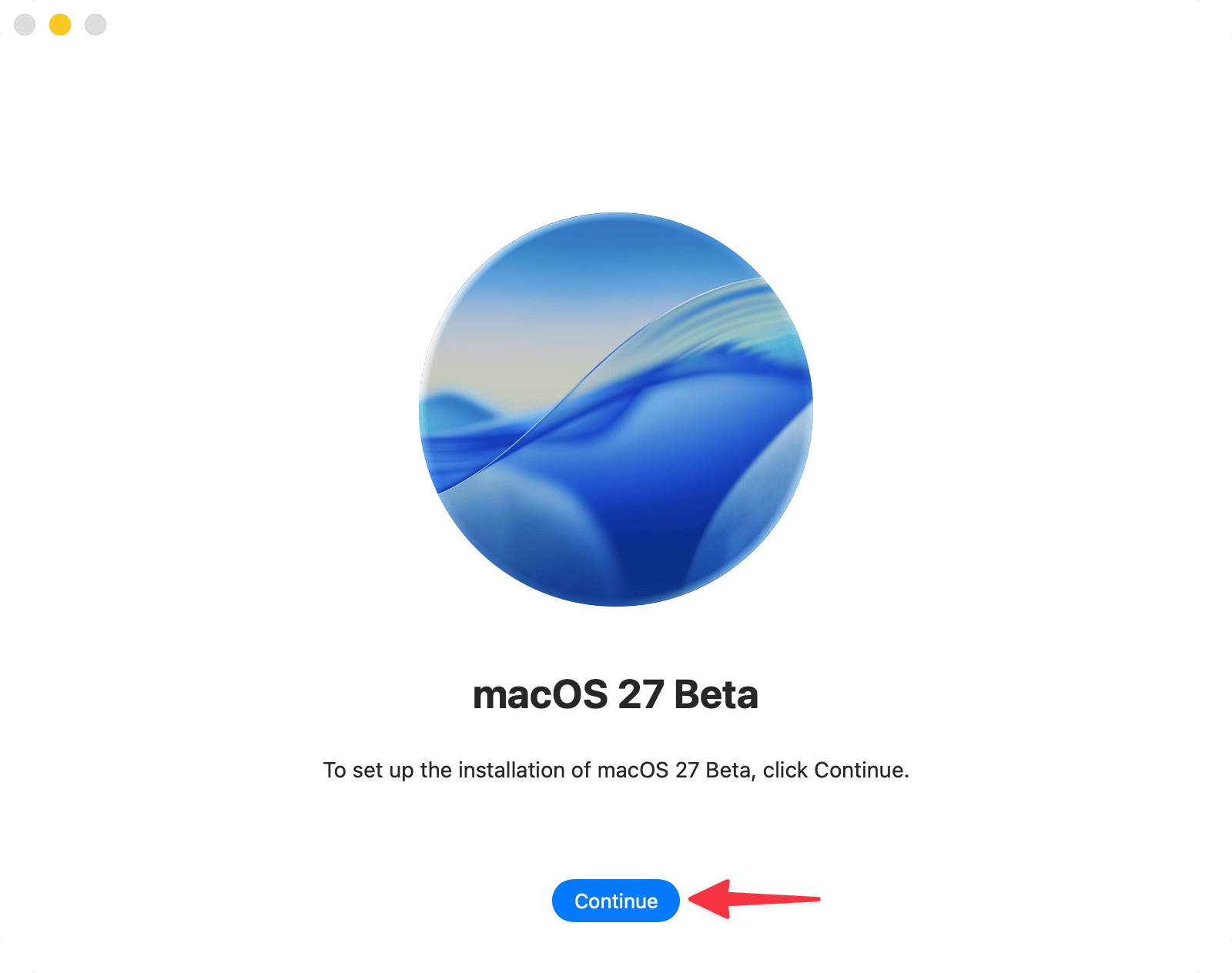 macOS 27 installation welcome screen