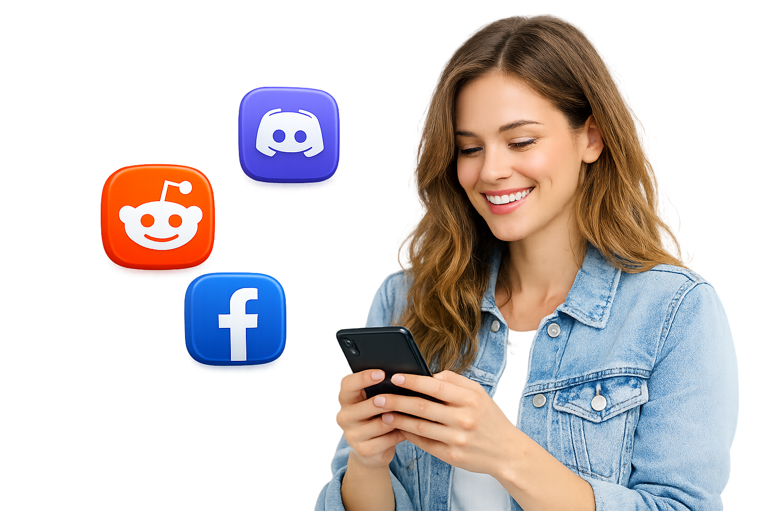 Person browsing Reddit, Discord, and Facebook on a smartphone screen